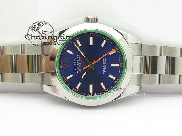 0414 Fashionable Milgauss 116400 GV JF 1:1 Green Sapphire Blue Dial On SS Bracelet A2824 V 3950